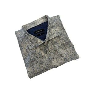 Bugatchi Classic Fit Shirt Mens XXL Blue Script Print Long Sleeve Button Down